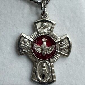 New Silver and Red Cross Pendant Necklace